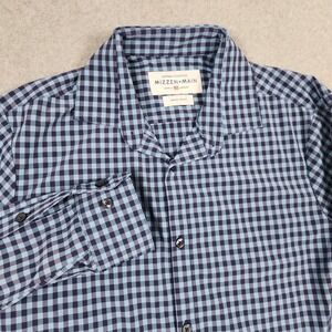 Mizzen Main Leeward Button Up Shirt Mens Medium Trim Fit Blue Gingham Check USA
